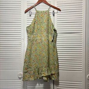 City Triangles Juniors Green Floral Halter Top Fit and Flair Dress Size 13